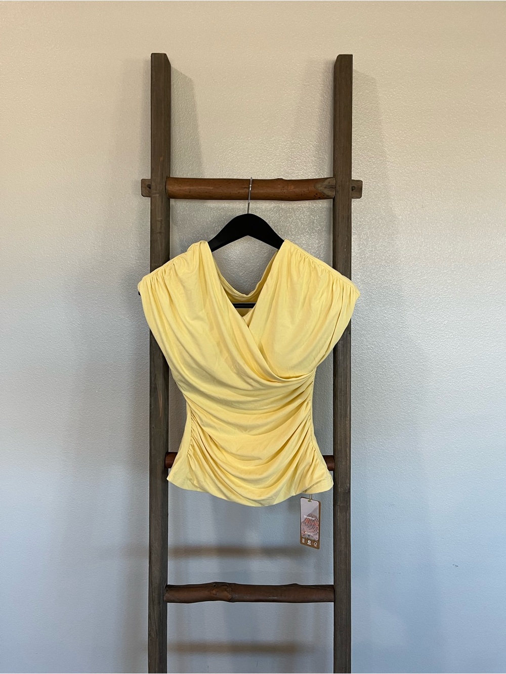 OGL Soft Yellow One-Shoulder Draped Ruched Top